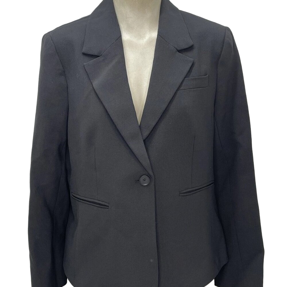 NEW ARGENT Women's Schoolboy Textured Crepe Blazer Size 14 Black – Tailored Fit